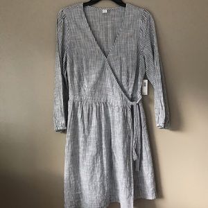 NWT! Gray/White Striped Wrap Dress